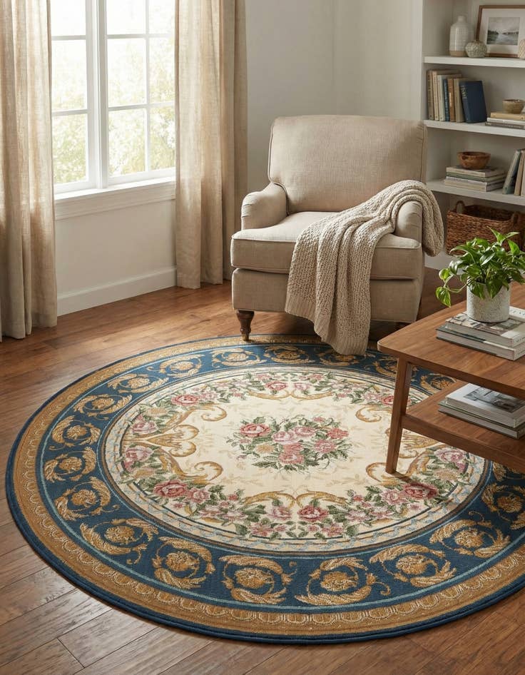 Detail image of 5' x 5'  Washable Traditional Indoor / Outdoor Round Rug