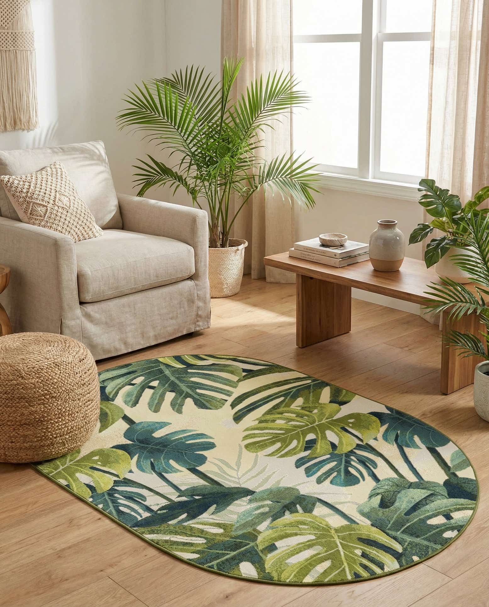 5' 3 x 8' Easy-Clean Botanical Indoor / Outdoor Oval Rug