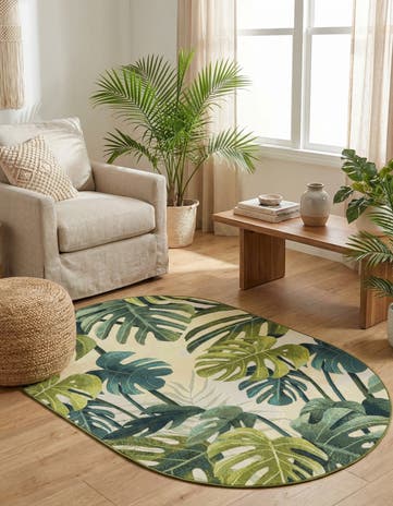 5' 3 x 8' Easy-Clean Botanical Indoor / Outdoor Oval Rug