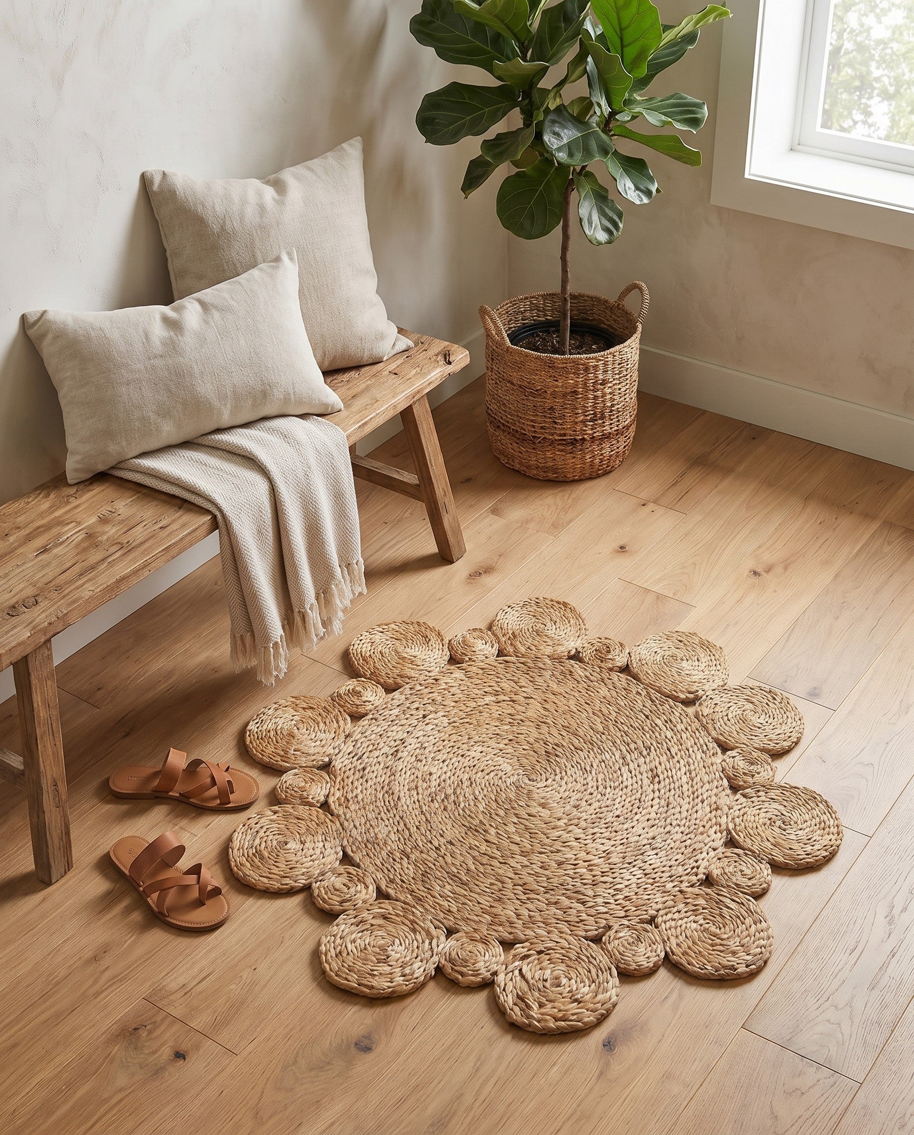 2' x 2' Handmade Braided Jute Round Rug