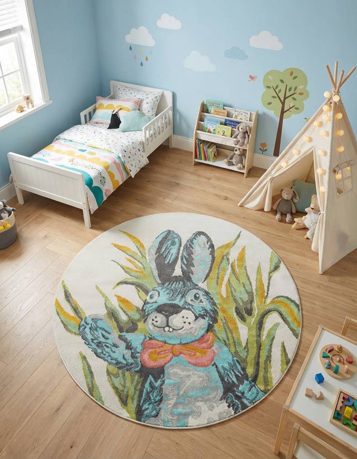 Detail image of 6' 1 x 6' 1 Rabbit Whimsy Kids Round Rug