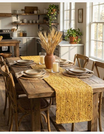 Yellow Handmade Braided Jute Table Runner Rug