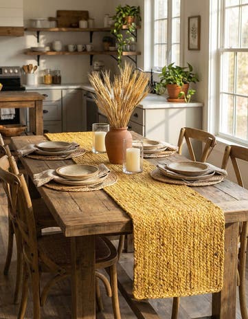 Yellow Handmade Braided Jute Table Runner Rug