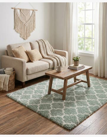 White Cyan Marrakesh Shag Rug