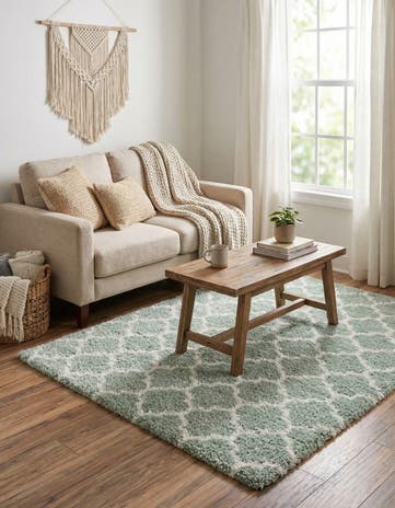 White Cyan Moroccan Shag Rug