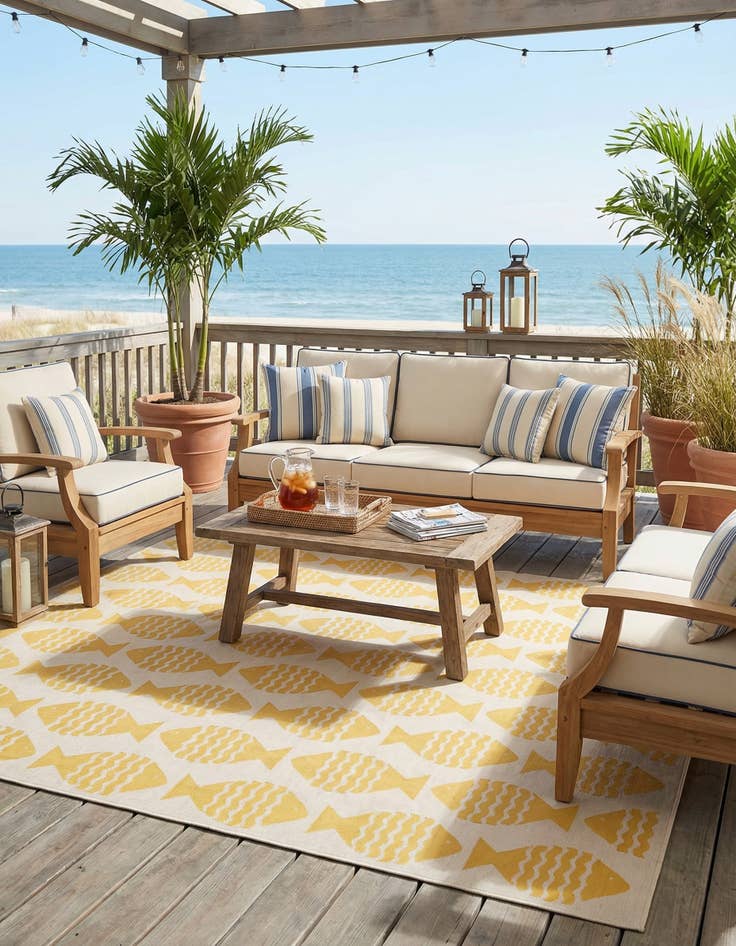 Detail image of  13' x 13'  Washable Coastal Indoor / Outdoor Square Rug