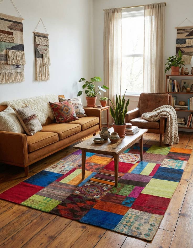 Detail image of 5' 5 x 7' 8  Hand Woven Kilim Patchwork Wool Rug