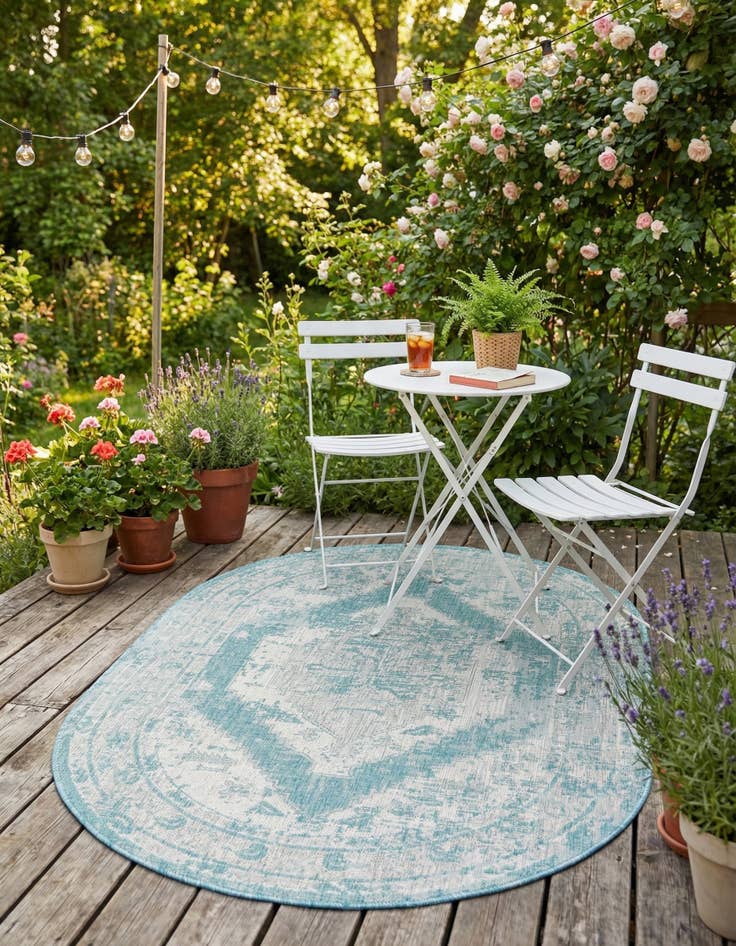 Detail image of 5' 3 x 8'  Washable Traditional Indoor / Outdoor Oval Rug
