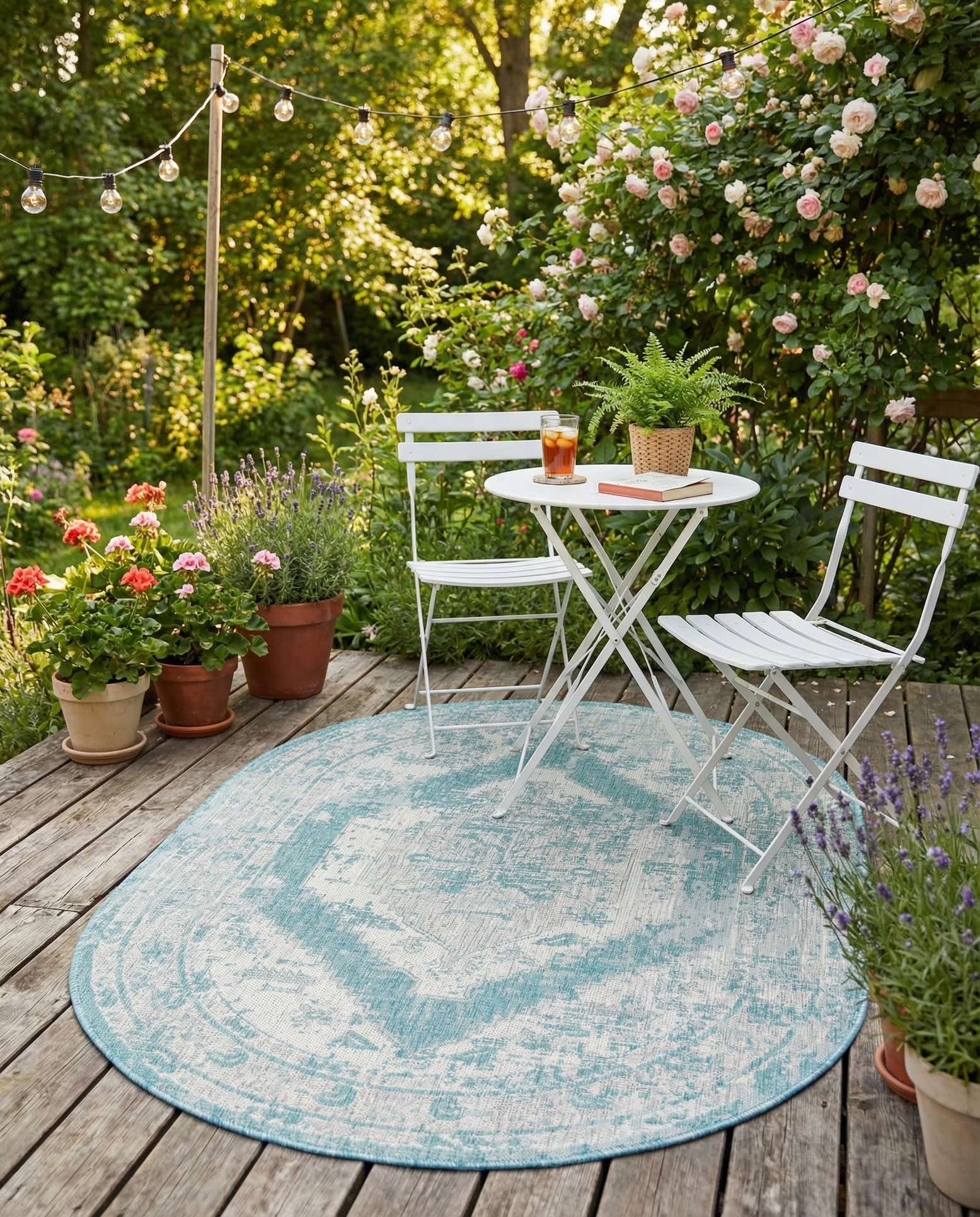 5' 3 x 8' Easy-Clean Traditional Indoor / Outdoor Oval Rug