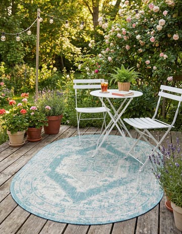 5' 3 x 8' Easy-Clean Traditional Indoor / Outdoor Oval Rug