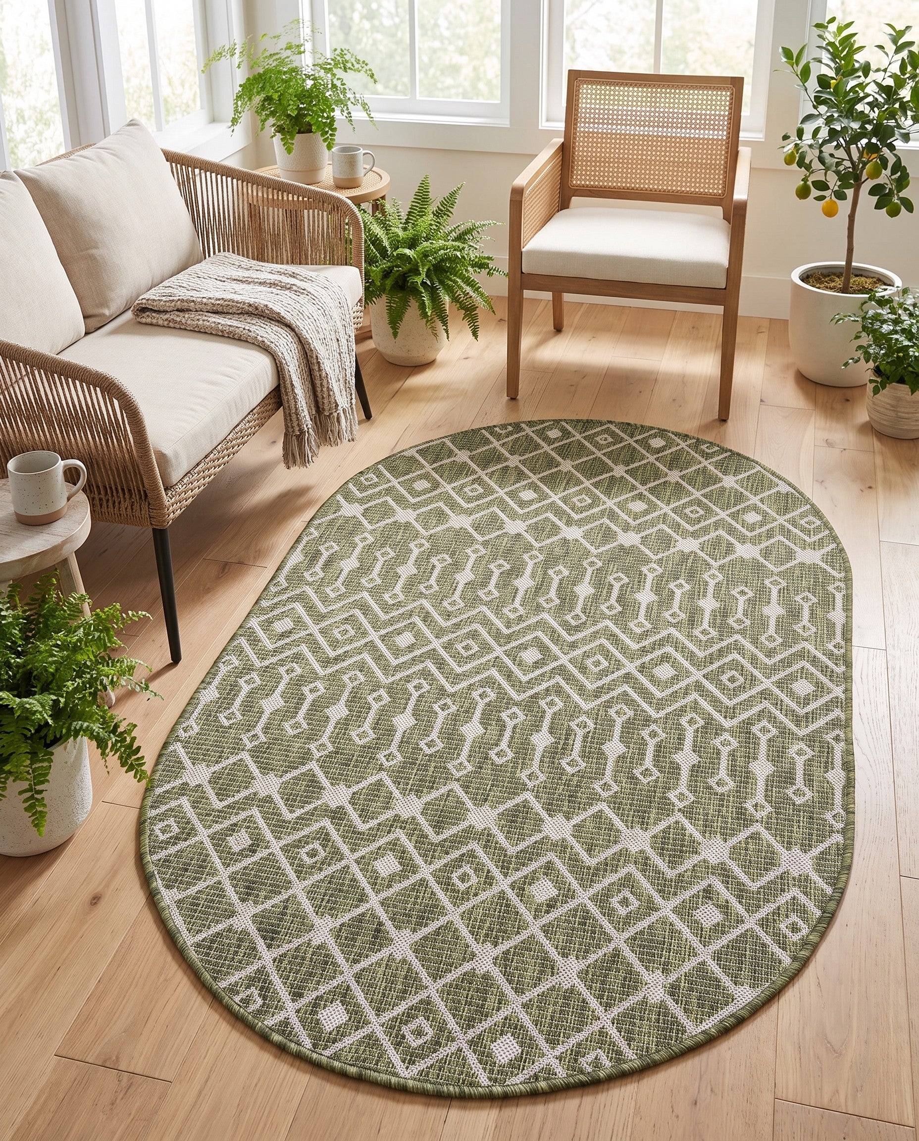3' x 5' 3 Easy-Clean Trellis Indoor / Outdoor Oval Rug