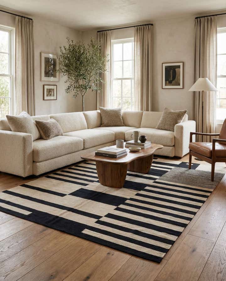 6' 6 x 9' 9 Hand Woven Kilim Modern Wool Rug