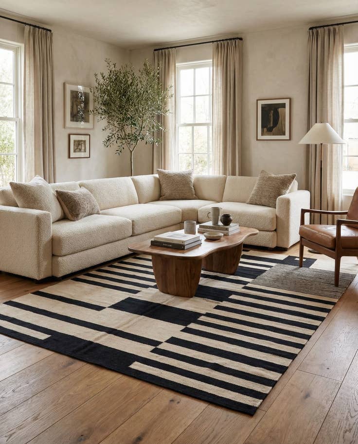 Detail image of 6' 6 x 9' 9 Hand Woven Kilim Modern Wool Rug