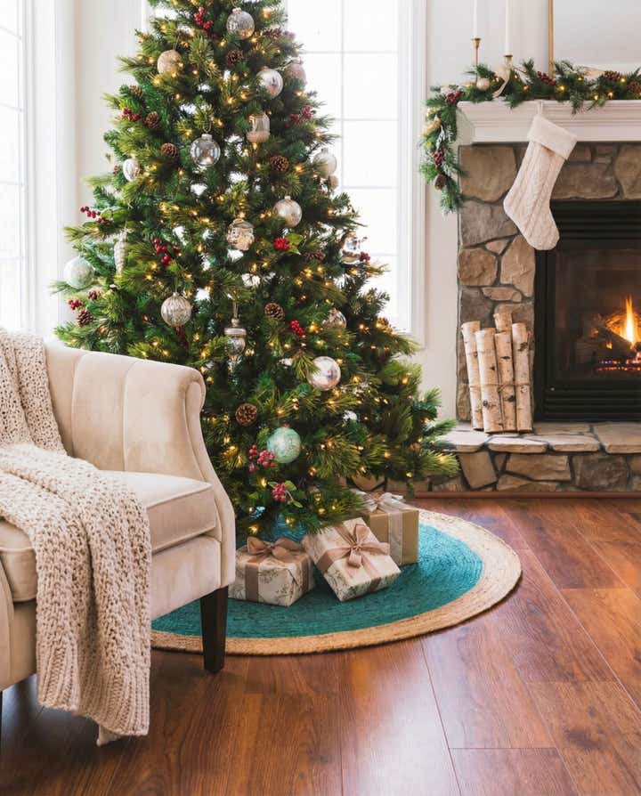 5' 1 x 5' 1 Hand Braided Christmas Tree Skirt
