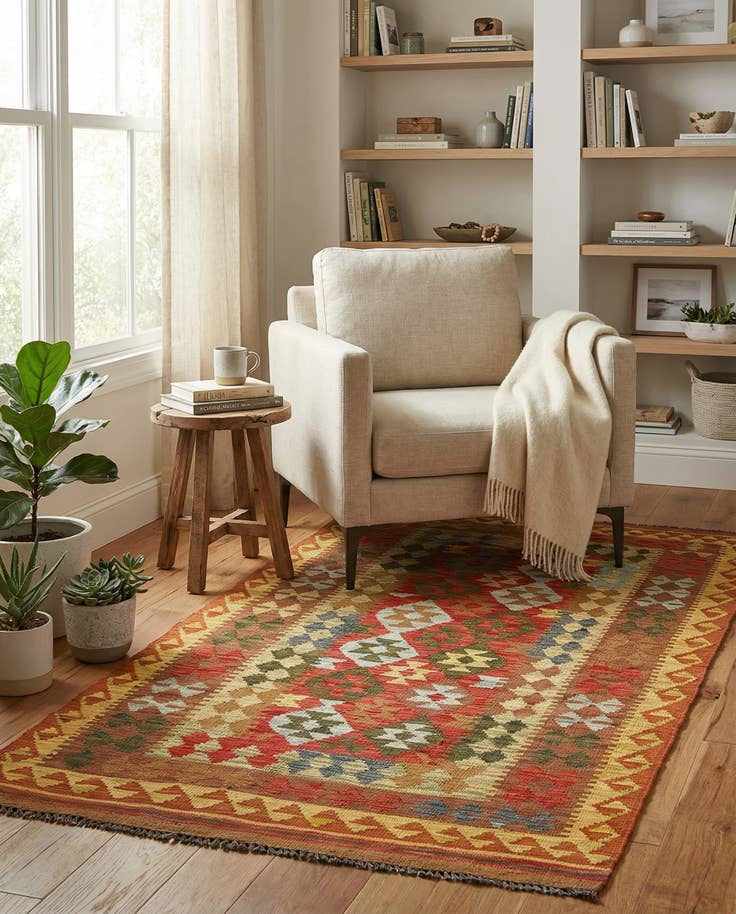 Detail image of 3' 4 x 6' 3 Hand Woven Kilim Maymana Wool Rug