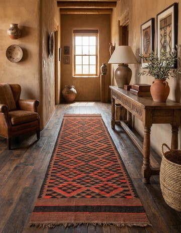 4' 3 x 14' 9 Hand Woven Kilim Fars Wool Runner Rug