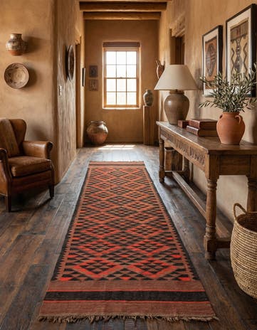 4' 3 x 14' 9 Hand Woven Kilim Fars Wool Runner Rug