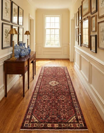 3' 6 x 10' 2 Hand Knotted Hossainabad Persian Wool Runner Rug