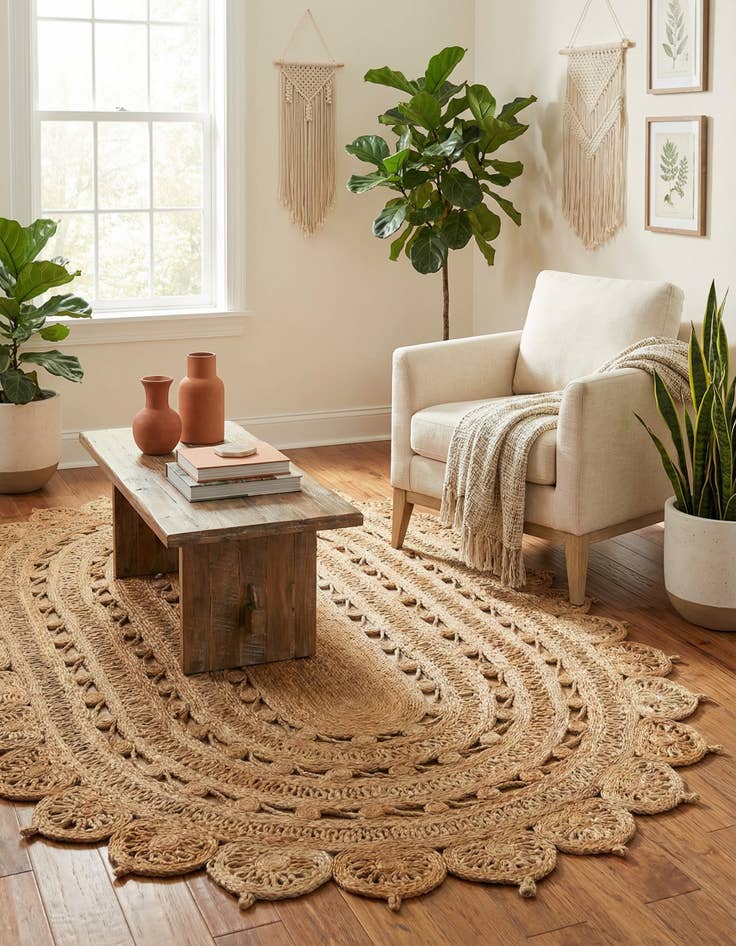 Detail image of  5' 1 x 8'  Hand Braided Jute Oval Rug