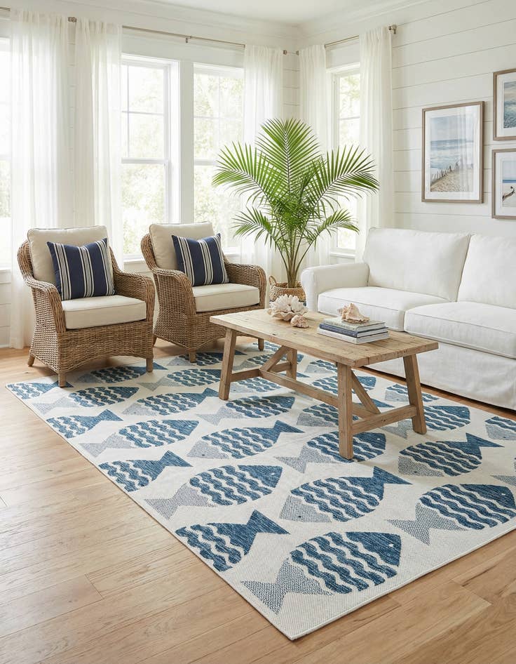 Detail image of 6' x 9'  Washable Coastal Indoor / Outdoor Rug