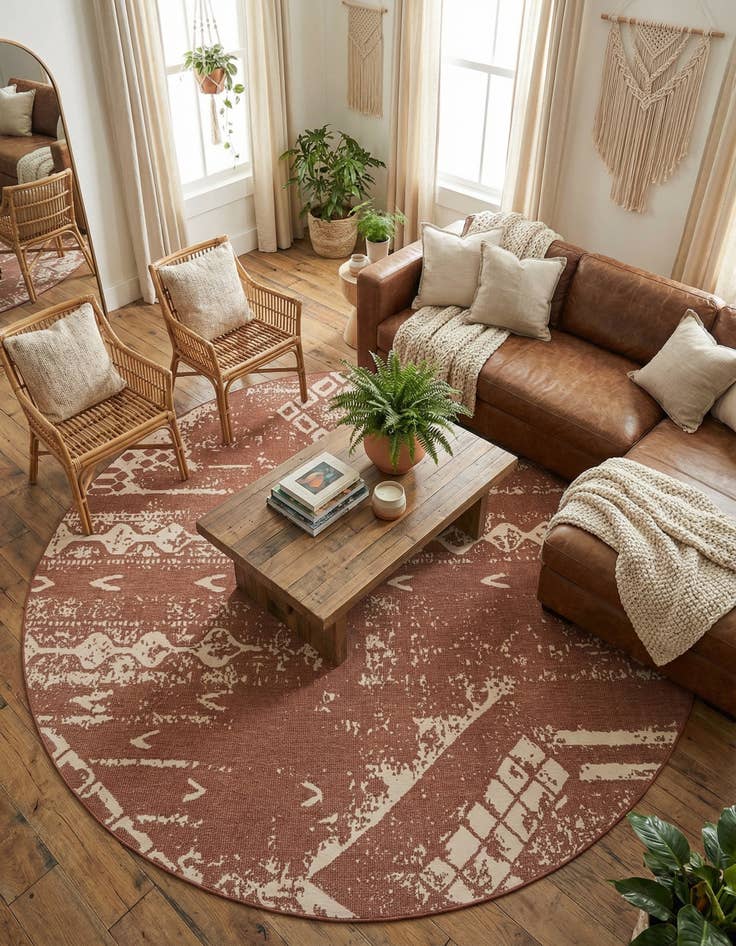 Detail image of  13' x 13'  Washable Bohemian Indoor / Outdoor Round Rug