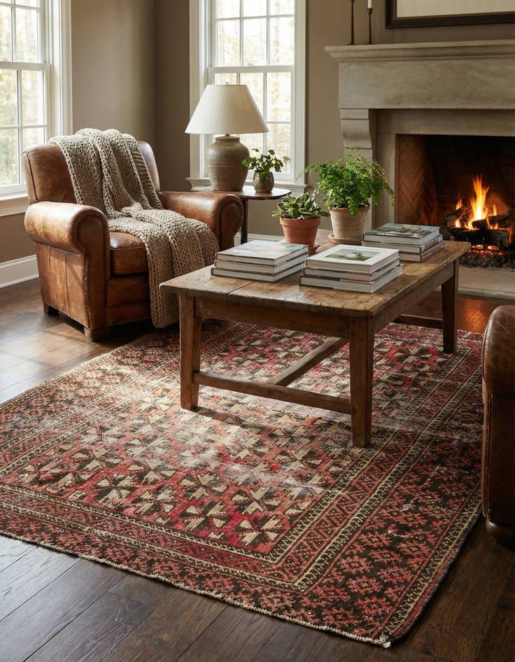 Detail image of  4' x 4' 7  Hand Knotted Hamedan Persian Wool Square Rug