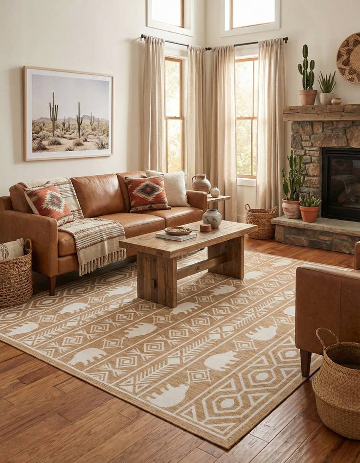 Detail image of  10' x 10'  Washable Southwestern Indoor / Outdoor Square Rug