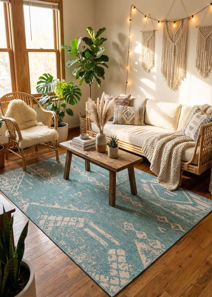 6' x 9' Easy-Clean Bohemian Indoor / Outdoor Rug