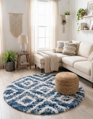 Blue Athena Shag Round Rug