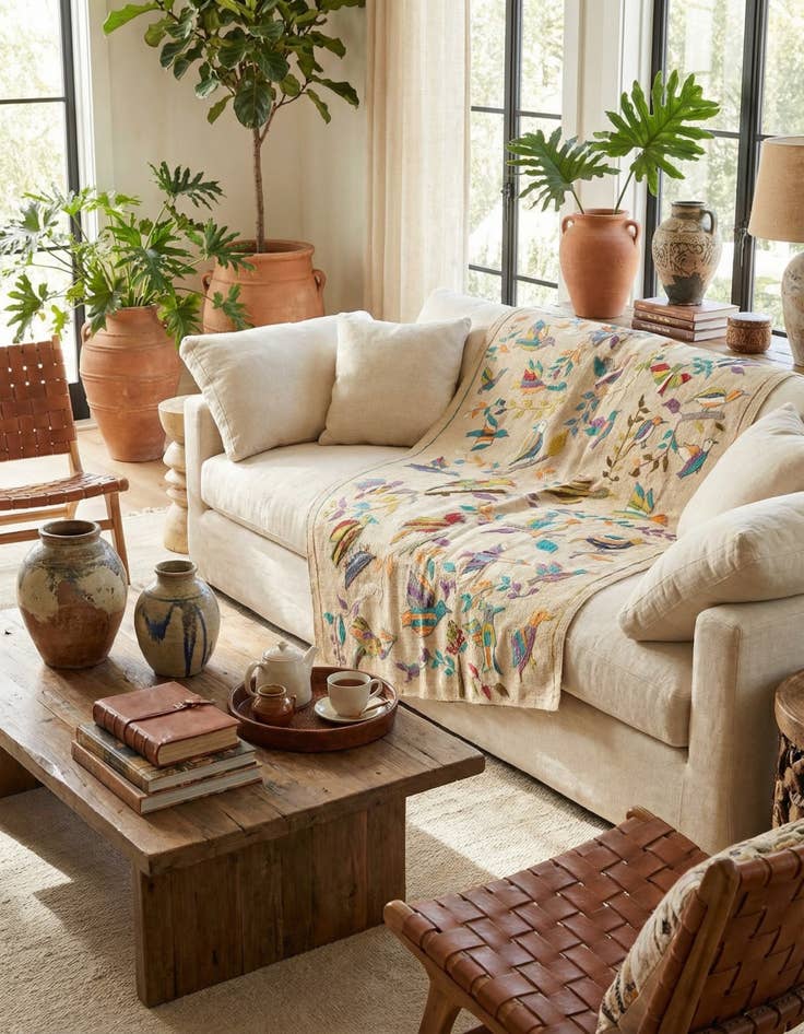 Detail image of 4' 2 x 6'  Hand Woven Kilim Suzani Wool Rug