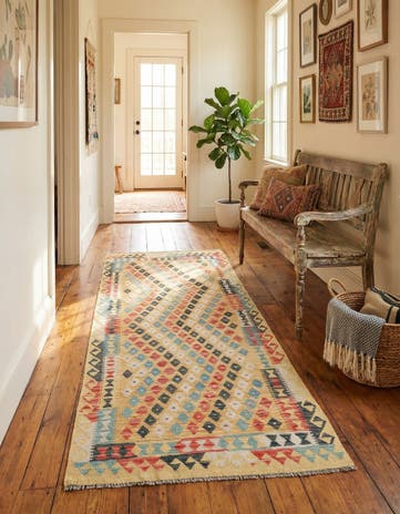 3' 4 x 6' 7 Hand Woven Kilim Maymana Wool Runner Rug