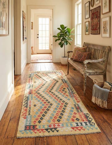 3' 4 x 6' 7 Hand Woven Kilim Maymana Wool Runner Rug