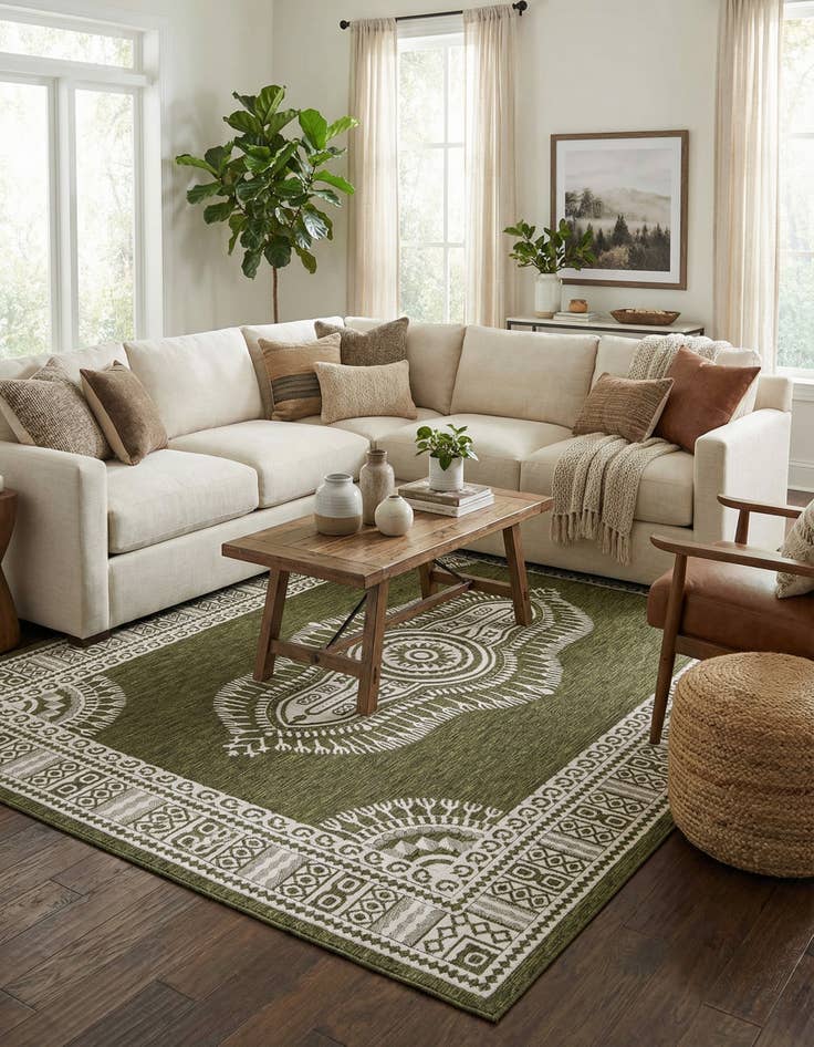 Detail image of  9' x 12'  Washable Traditional Indoor / Outdoor Rug
