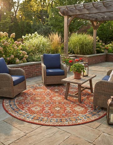 7' 10 x 7' 10 Easy-Clean Traditional Indoor / Outdoor Round Rug