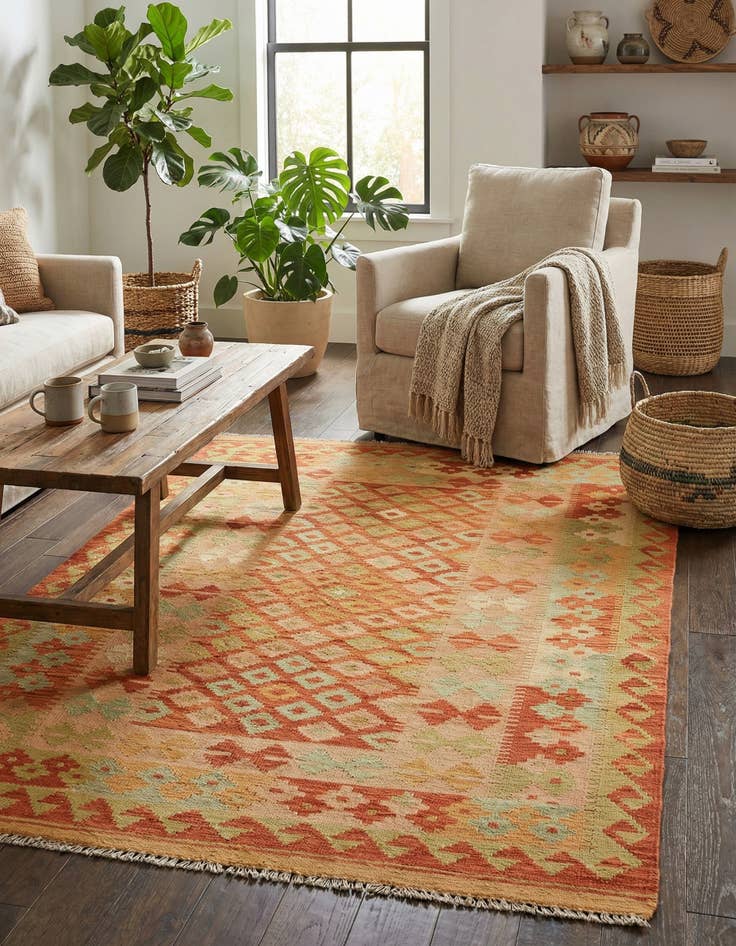 Detail image of 3' 3 x 4' 10  Hand Woven Kilim Waziri Wool Rug