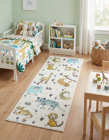 Ivory Animals Whimsy Kids Runner Rug