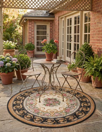 3' x 3' Easy-Clean Traditional Indoor / Outdoor Round Rug