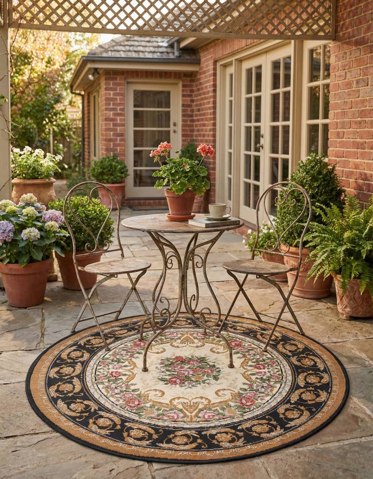 Detail image of 3' x 3'  Washable Traditional Indoor / Outdoor Round Rug