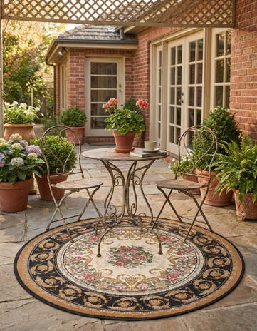 3' x 3' Easy-Clean Traditional Indoor / Outdoor Round Rug