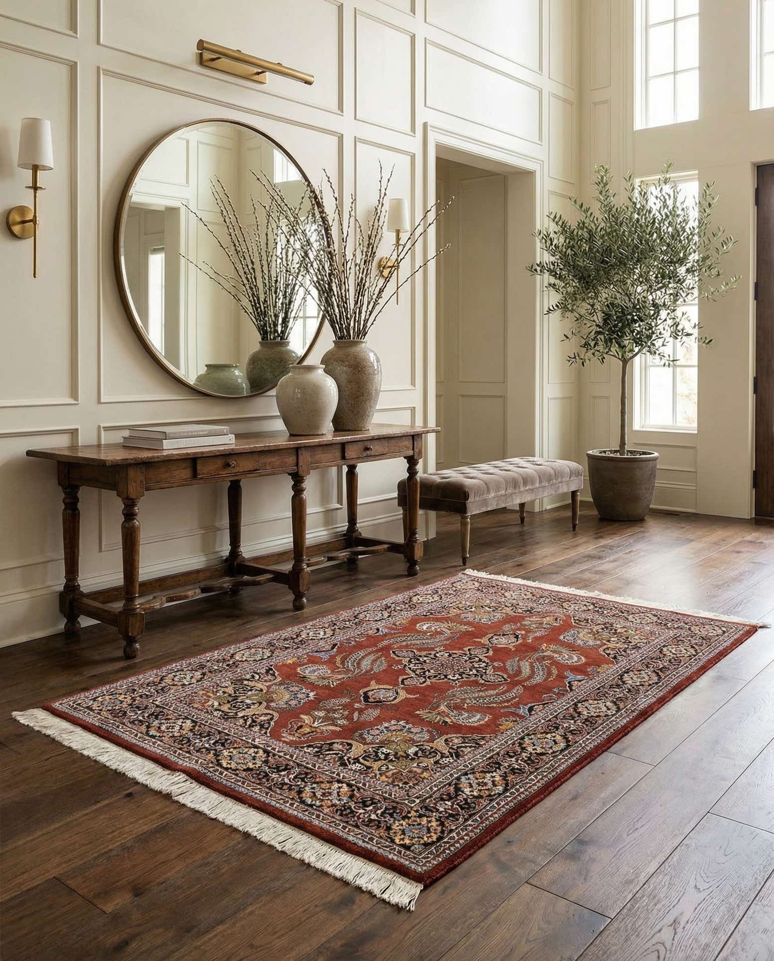 4' 5 x 7' 2 Hand Knotted Sarough Wool Rug