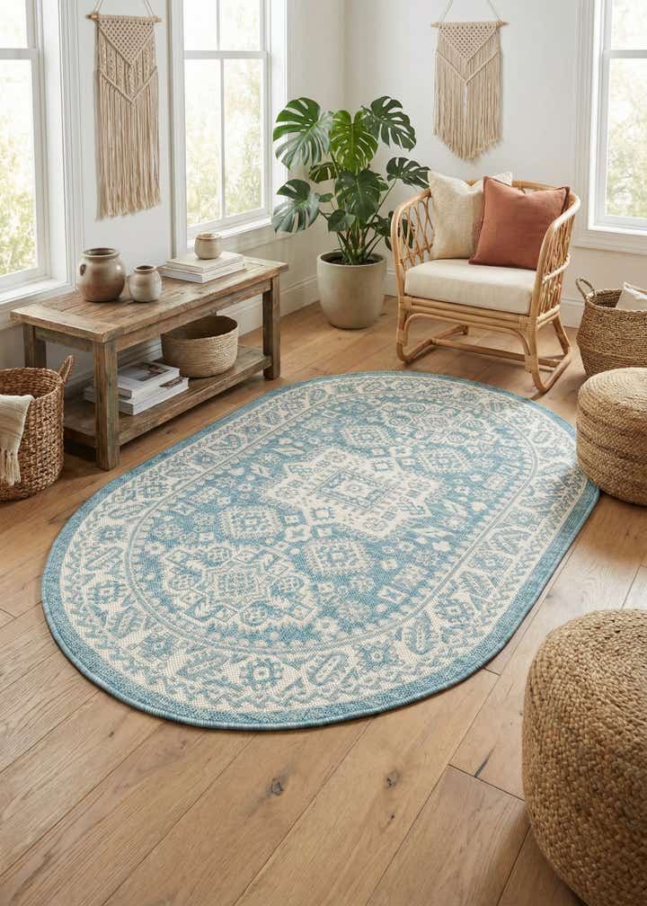 3' x 5' 3 Easy-Clean Aztec Indoor / Outdoor Oval Rug