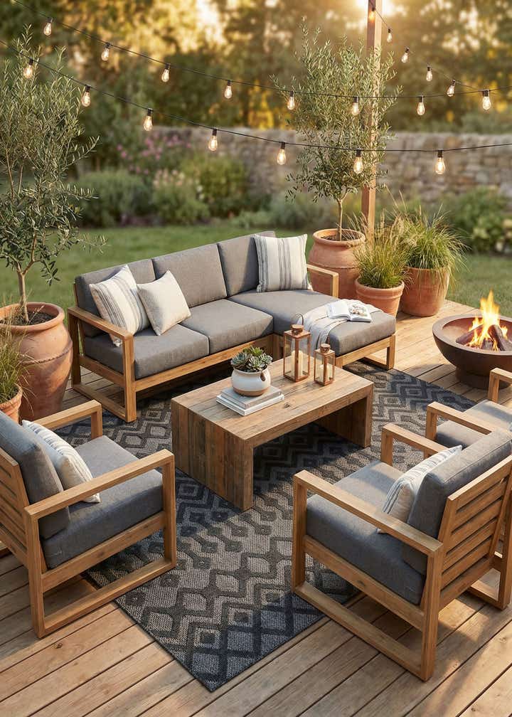 7' 10 x 7' 10 Easy-Clean Trellis Textured Indoor / Outdoor Square Rug