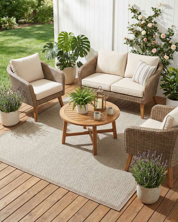 7' 10 x 7' 10 Easy-Clean Border Indoor / Outdoor Square Rug