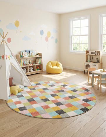 Checkered Whimsy Kids Round Rug