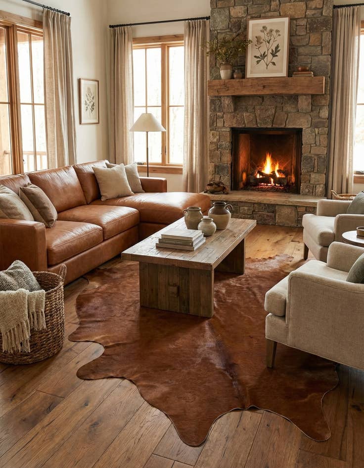 Detail image of 6' 5 x 7' 2 Cowhide Leather Rug