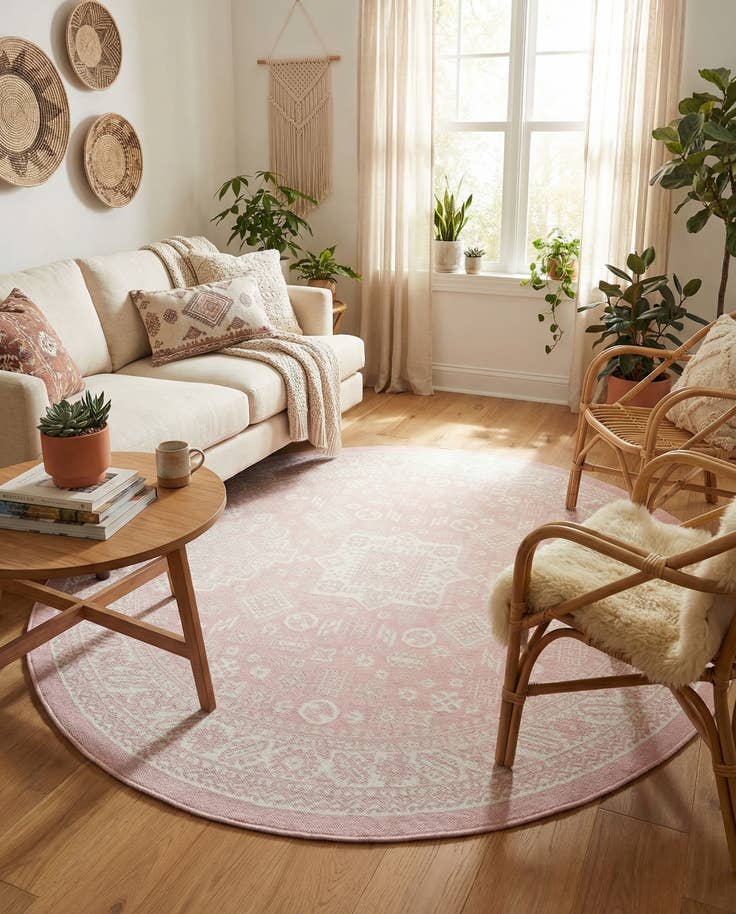 Detail image of 7' 10 x 7' 10 Easy-Clean Aztec Indoor / Outdoor Round Rug