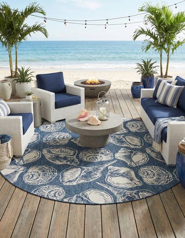 13' x 13' Easy-Clean Coastal Indoor / Outdoor Round Rug