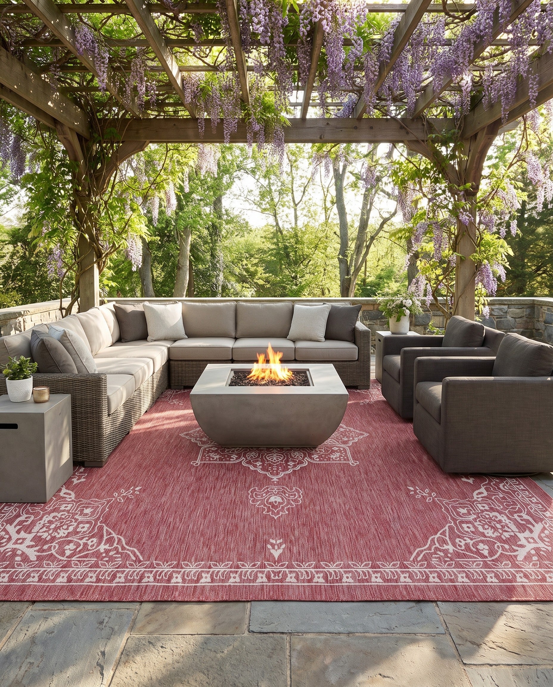 13' x 13' Easy-Clean Traditional Indoor / Outdoor Square Rug