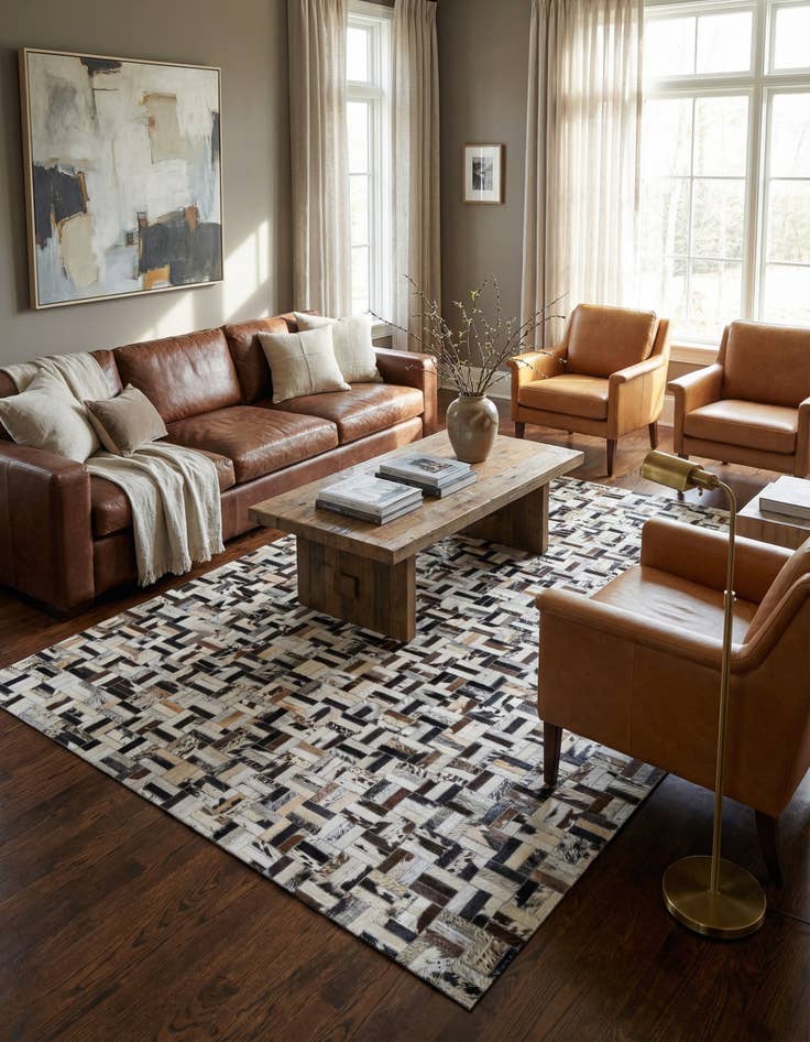 Detail image of 5' x 7' 10 Cowhide Leather Rug