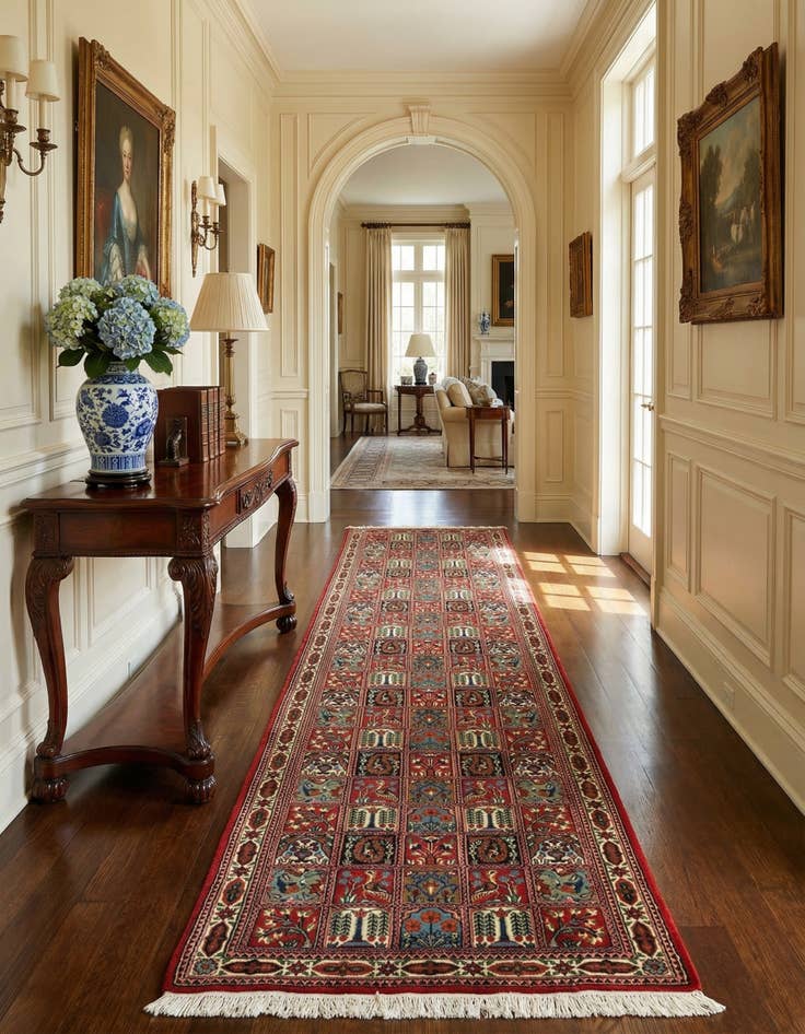 Detail image of  2' 7 x 13' 3  Hand Knotted Qom Persian Runner Rug